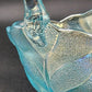 LE Smith Aqua Blue Stippled Glass Basket 6"w x 8.5" Applied Loose Handle AS IS
