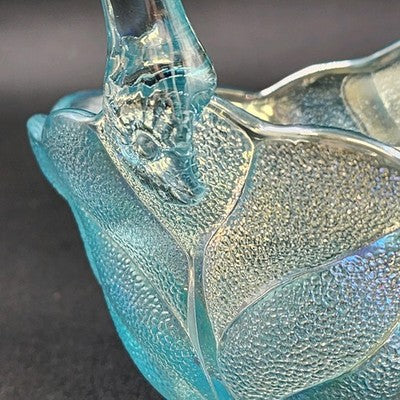 LE Smith Aqua Blue Stippled Glass Basket 6"w x 8.5" Applied Loose Handle AS IS