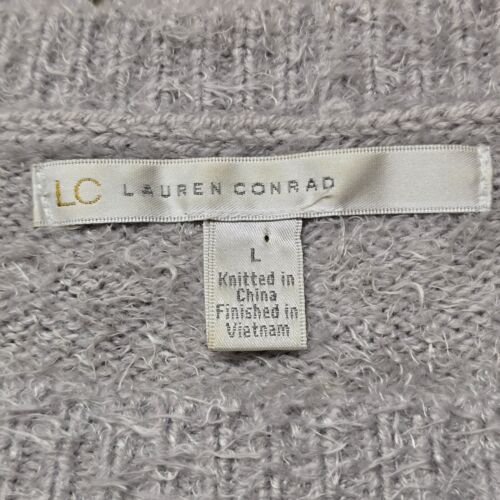 LC Lauren Conrad Women’s sweater Grey Pink Fuzzy Heart Large Size Long Sleeve