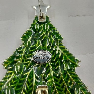 Avon 2008 5th Annual Christmas Tree Brooch w Multicolor Round & Star Rhinestone