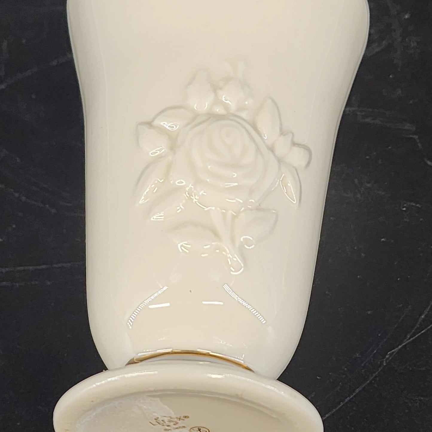 Lenox Embossed Roses Special Bud Vase Cream China Gold Ruffled Trim 4" Vintage