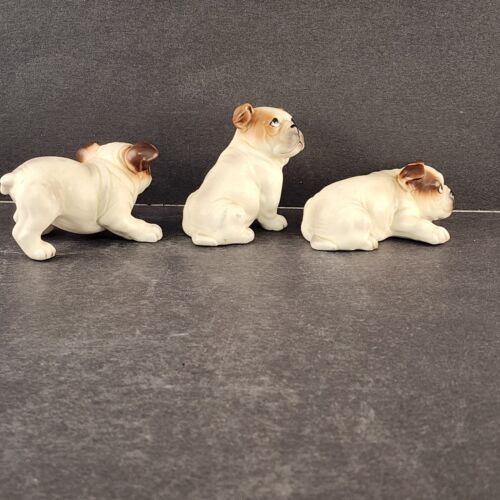 3 French Bull Dog Puppies Josef CG Originals Japan Big Eyes Porcelain Figurines