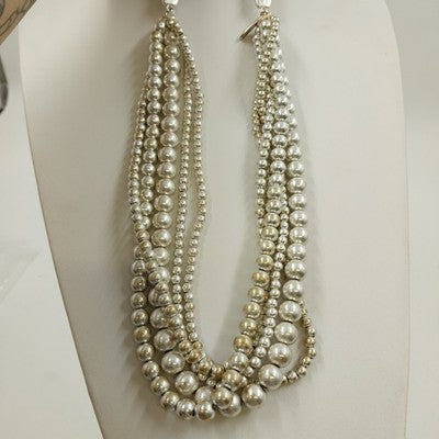 Plunder Large Faux Pearl & Silver Tone Chunky Statement Multistrand Necklace