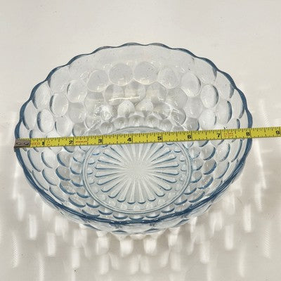 Vintage Anchor Hocking Sapphire Blue Bubble Glass Serving Bowl – 8" Round Clear-Shaded Crystal – Mid-Century Textured Decorative Dish