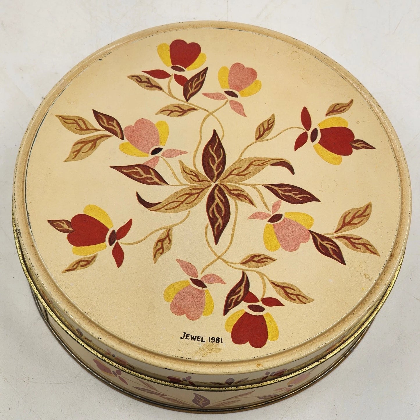 Autumn Leaf Round Fruitcake Tin 7" x 2" Deep Hall China Jewel Tea Collectible