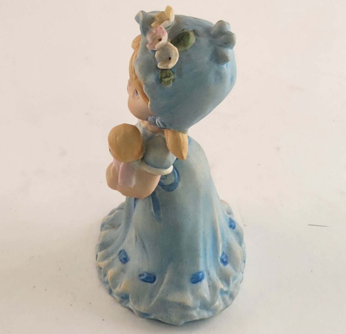 Napco Blue Girl w Doll Figurine Porcelain Bisque 4" Blue Blonde Japan