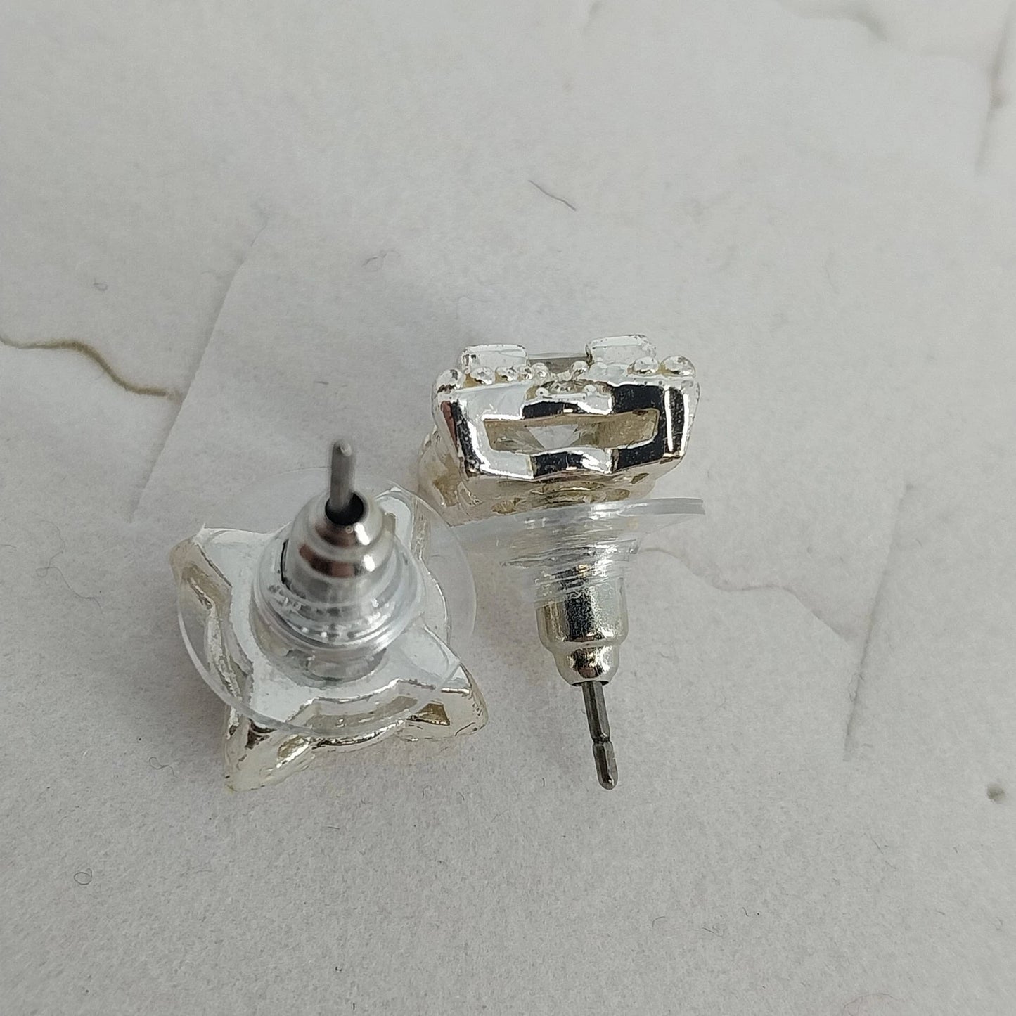 Square Clear Crystal Halo Stud Earrings Silver Tone Princess Cut Unbranded