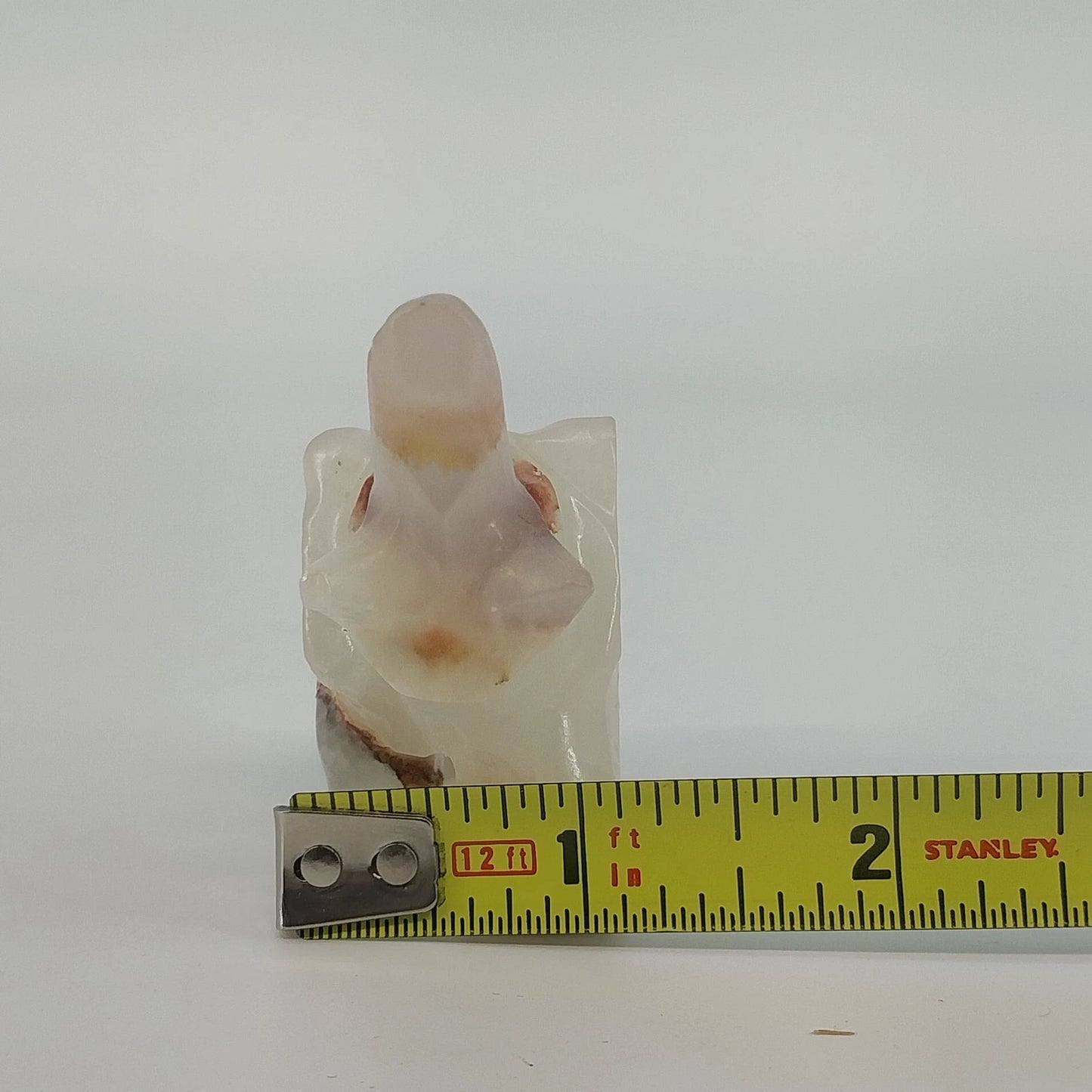 Hand Carved Marble Onyx Elephant Figurine White Brown Stone Sculpture 2.25"