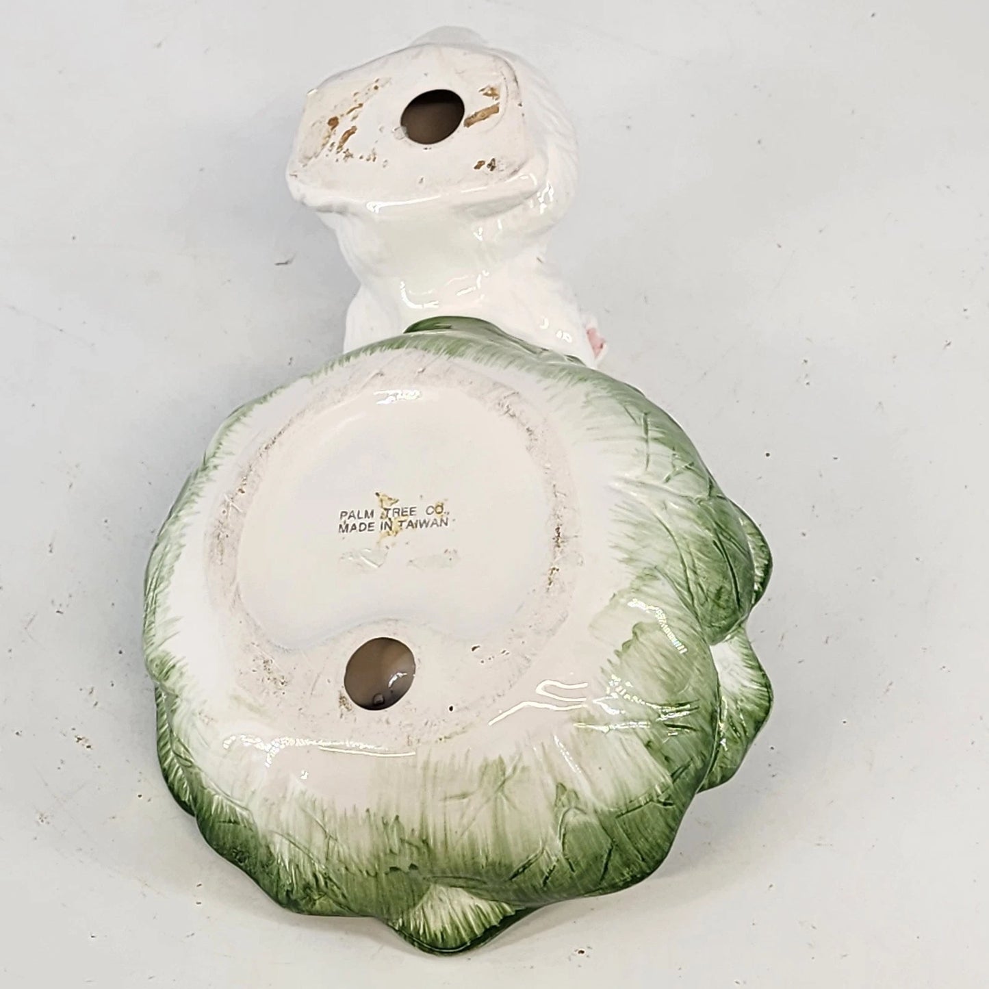 Palm Tree Co Bunny and Cabbage Candy Dish Ceramic Easter Cottage Taiwan Vintage