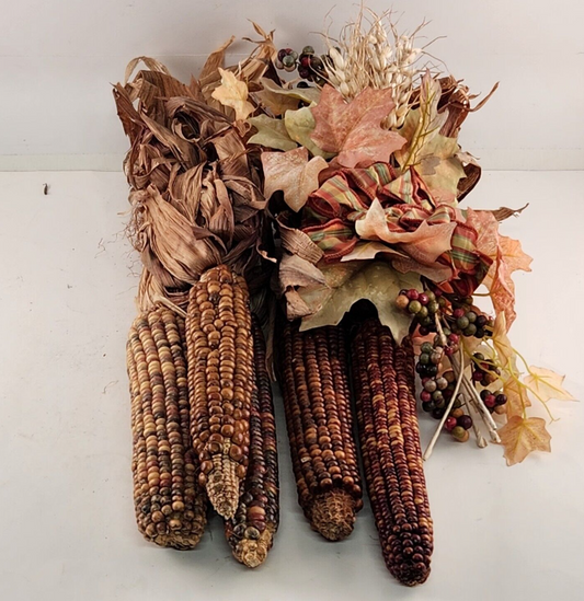 5 Indian Corn Cobs with Husks & Decorations 8" Fall Decor Thanksgiving Halloween