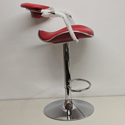Red Adjustable Height Vinyl Bar Stool with Arms Chrome Footrest Pneumatic NOS