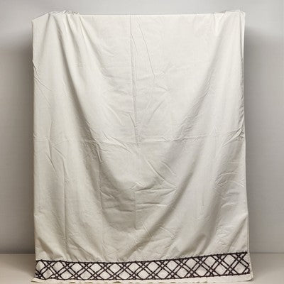 Martex Luxor Solid White Twin Flat Sheet w Embroider Brown Bamboo Lattice Edge