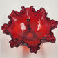 Fenton Ruby Red Glass Bowl 8" Wide Leaf Flowers Footed Dish Ruffled Edge