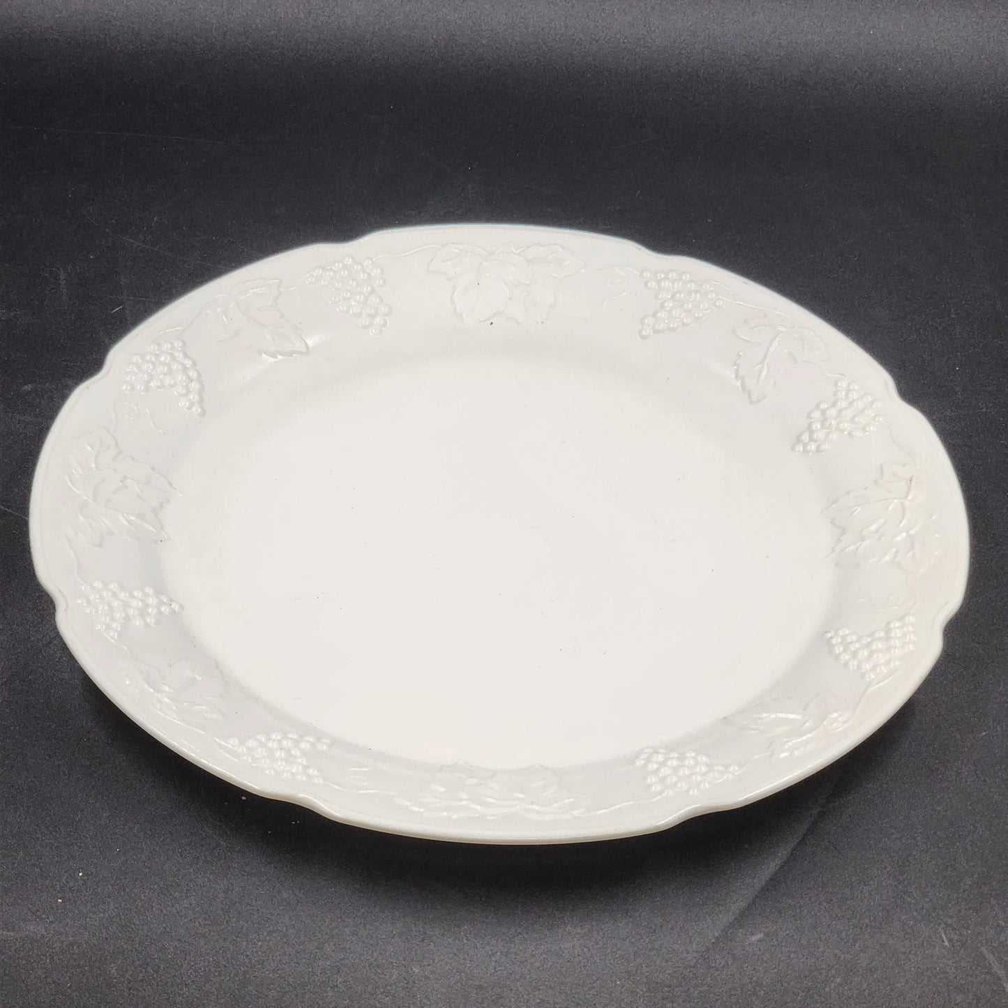 Indiana Milk Glass Platter 14" Round Harvest Grape Scalloped Torte Plate Vintage
