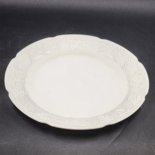 Indiana Milk Glass Platter 14" Round Harvest Grape Scalloped Torte Plate Vintage