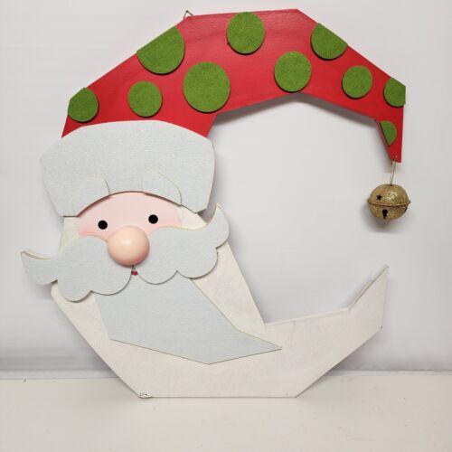 Santa Claus Head Christmas Sign Wall Decor Wooden 24" Size Large Bell on Hat