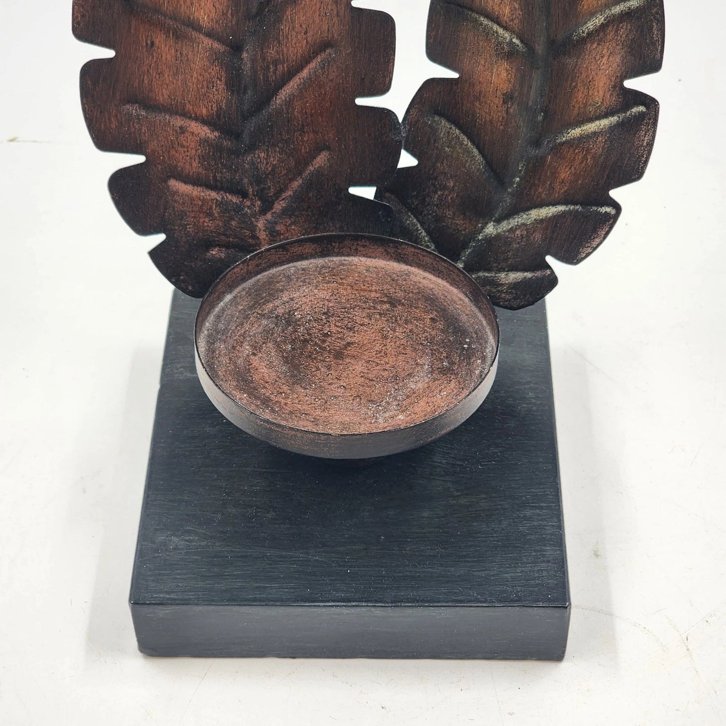 Metal Fern Floral Leaf Candle Holder Brown Holds Large 4" Pillar 19.5" Decor