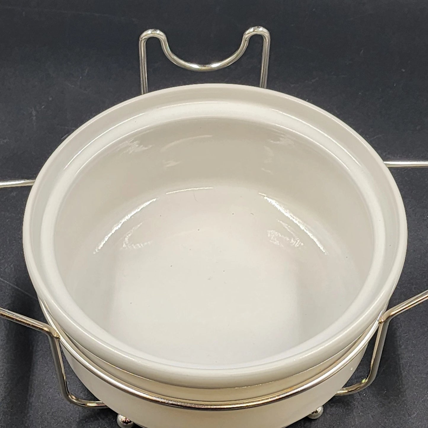 Simpson Ovenstone Casserole Dish with Lid & Silver Plated Serving Caddy 8" Vtg