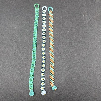 Lot of 3 Seed Beaded Bracelets Daisy Floral Turquoise & Multicolor Pattern 7 in