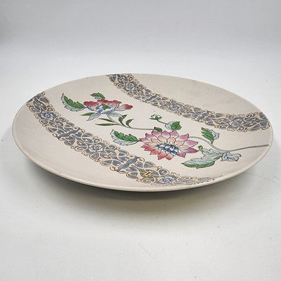 Large Embossed Platter Macau 12.5" Hand Painted Pink Blue Floral Design
