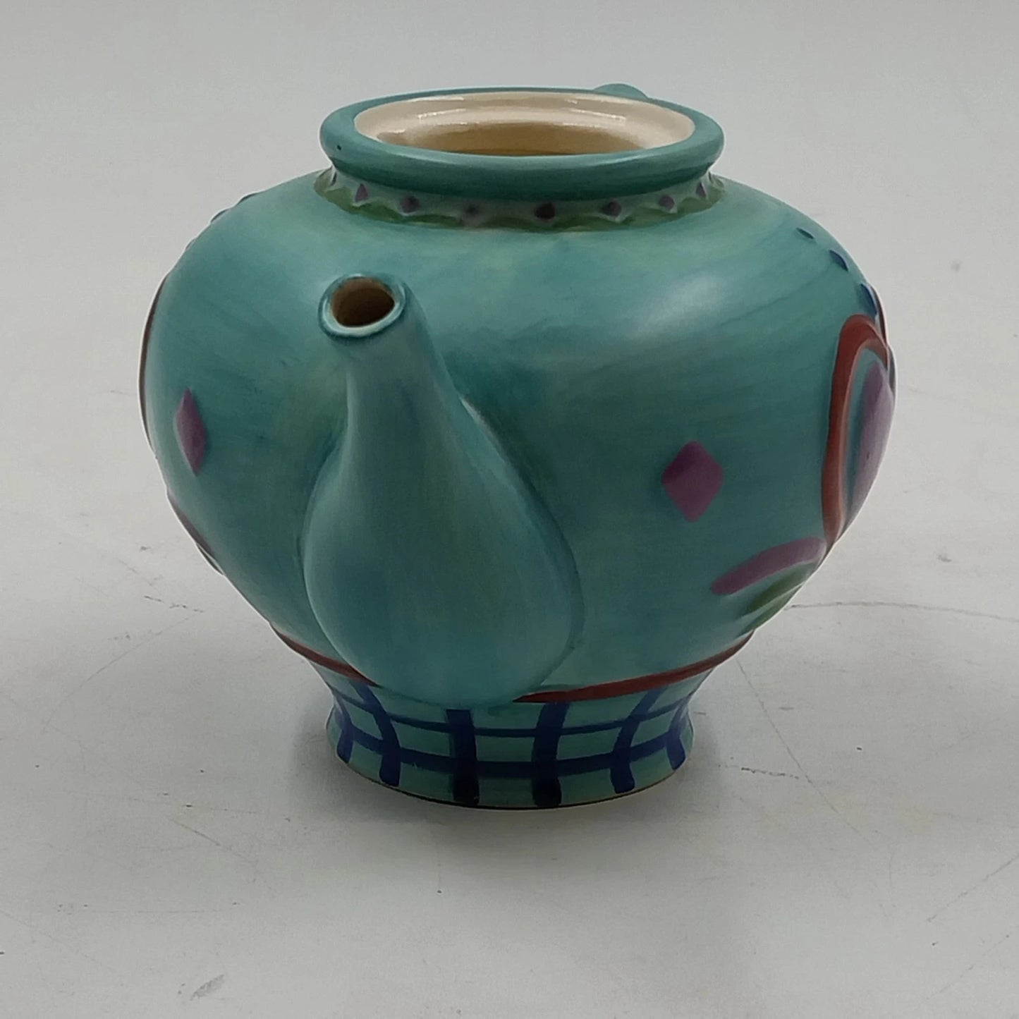 Jim Shore Teapot Candle Enesco Heartwood Creek Blue w Red Heart Ceramic Chip Lid