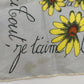 French Daisy Print Silk Scarf 17" Square Grey Yellow Brown Floral Design Vintage