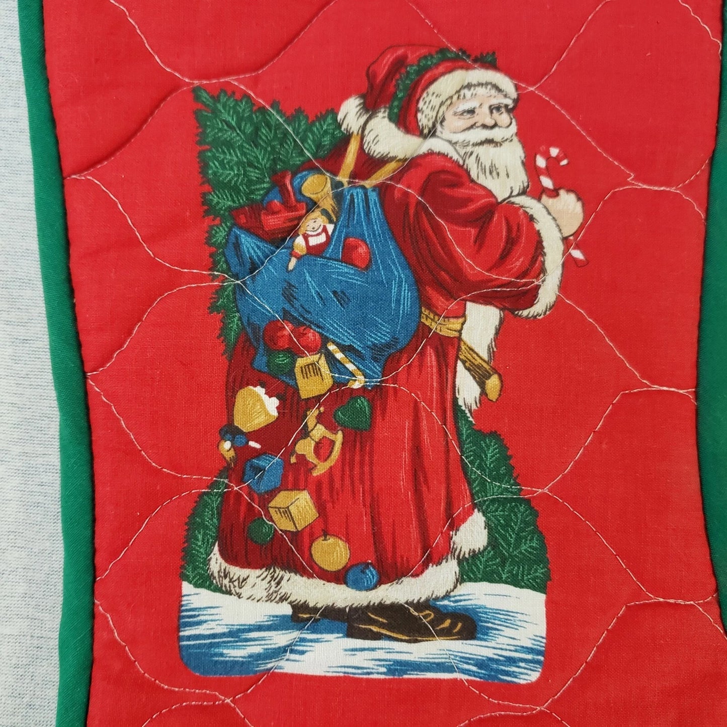 Christmas Stockings Santa Designs Quilted Mom & Dad Monogrammed Red & Green Vtg