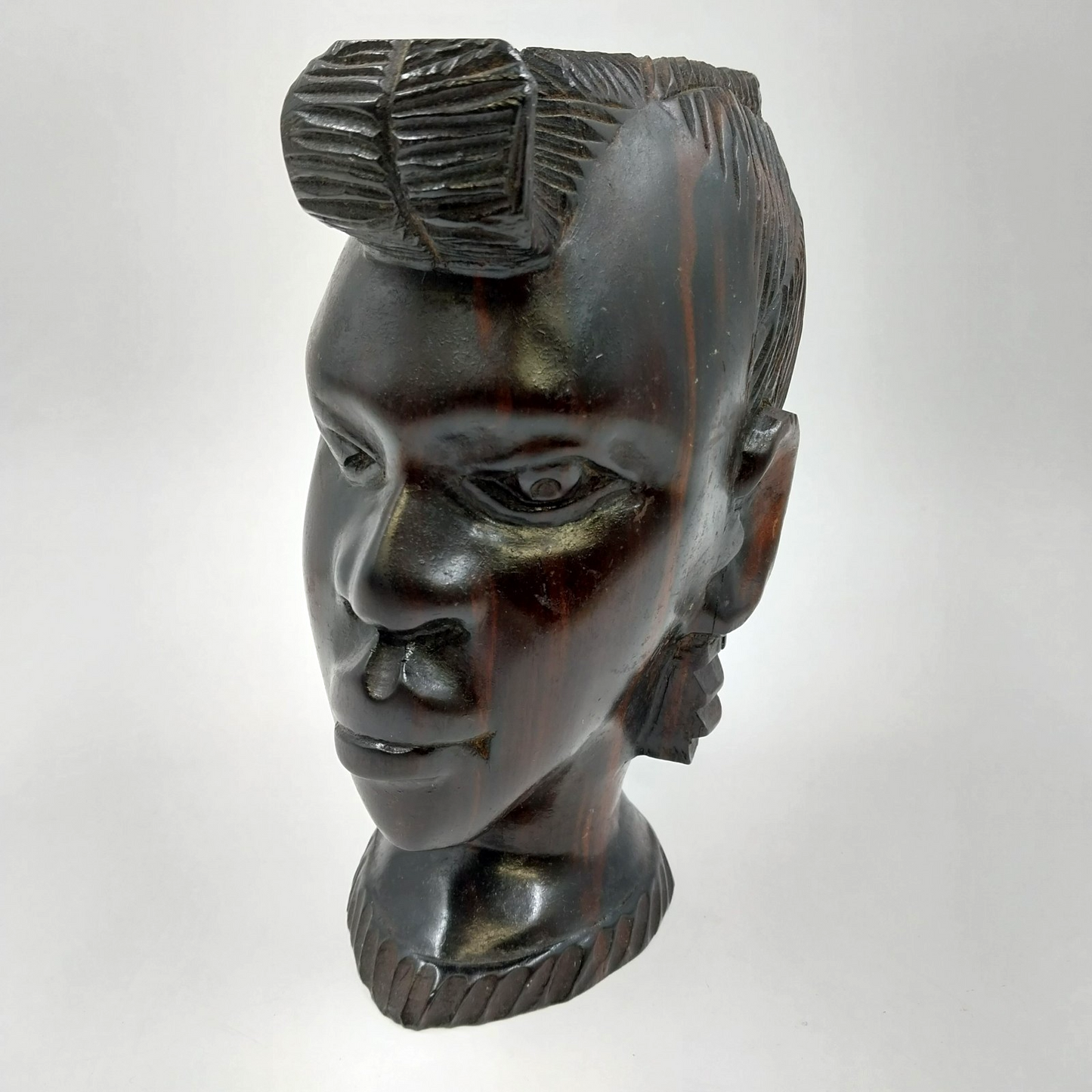 Tribal Art Sculpture Head Bust 8"x5" African Hand Carved Ebony Ironwood VTG