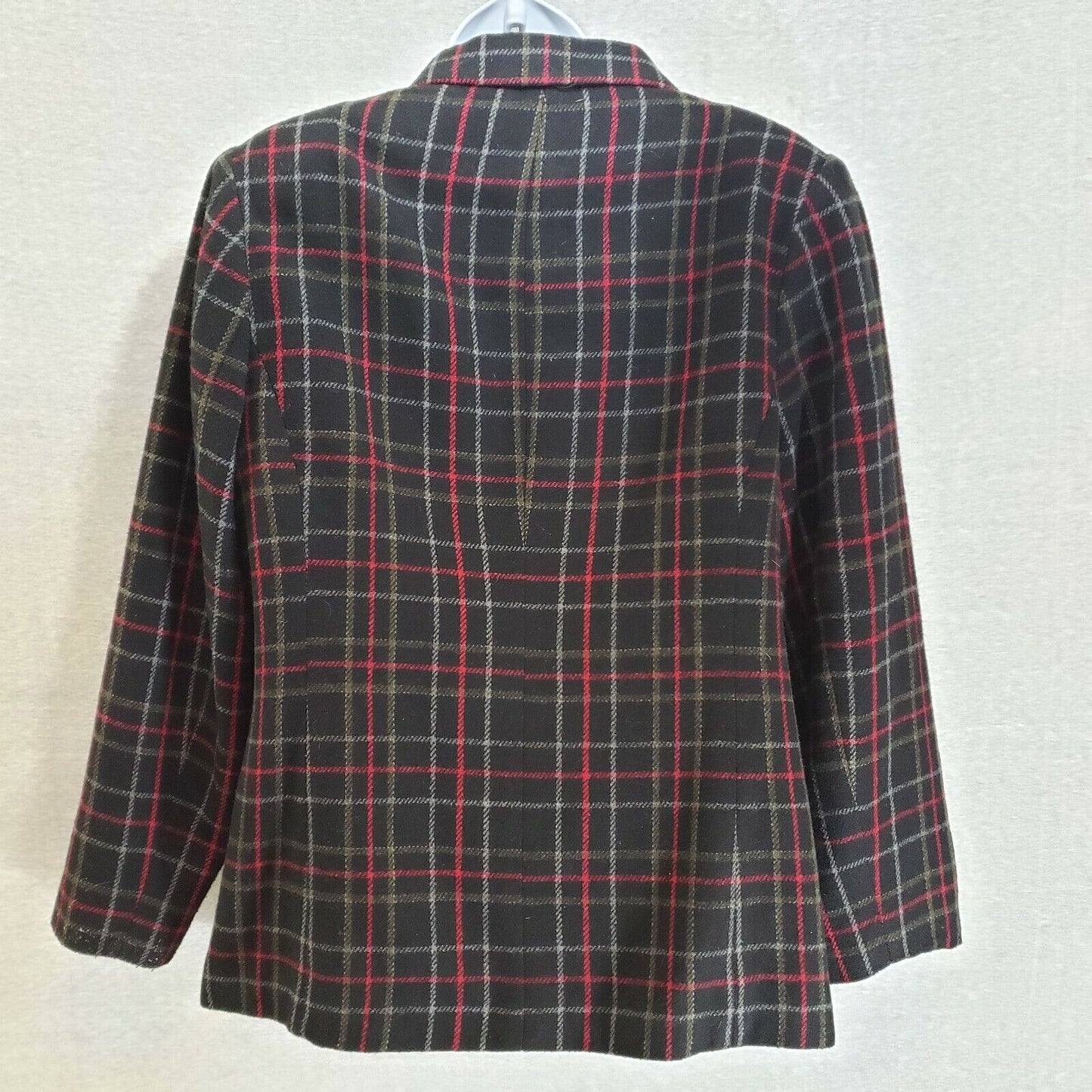 Sag Harbor Petite Ladies Blazer Wool Blend Black Red Green Plaid Size P10 Lined