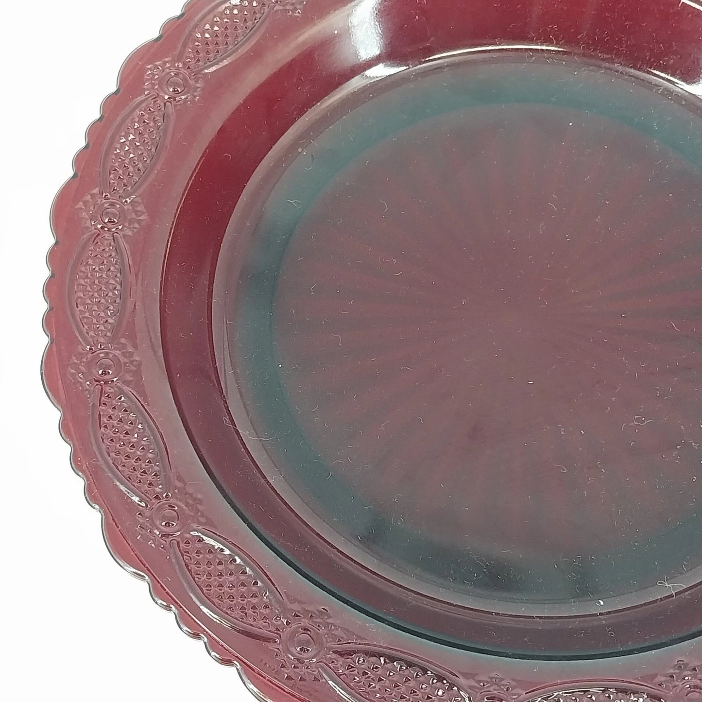 Avon Cape Cod Ruby Red Glass Bowl Pie Plate Roman Rosette Pattern Collectible