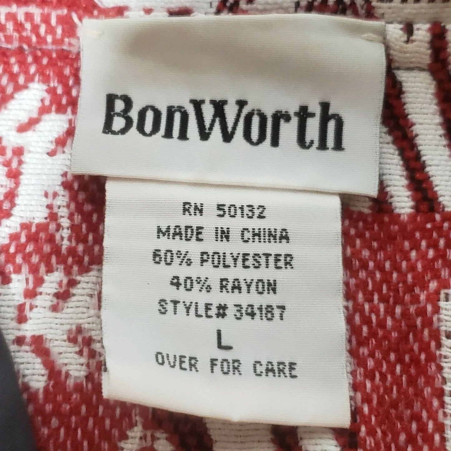 Bon Worth Womens Large Tapestry Weave Red Gray Block Print Blazer Jacket Unlined