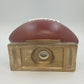 Ceramic Football Coin Bank Textured Sport Piggy Bank Brown on Pedestal Base 9.5"