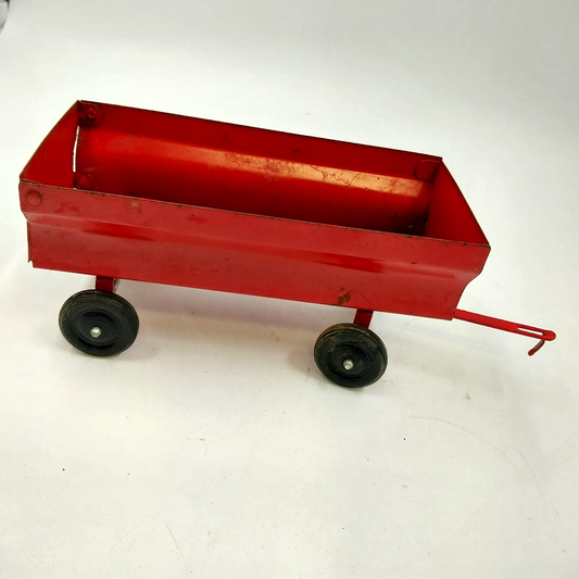Ertl Red Farm Grain Wagon Trailer Pressed Steel 8"x4" Vintage 1:16 Tractor Toy