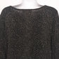Claudia Richard Women's Black Silver Stud Glitter Top Large V-Neck Long Sleeve