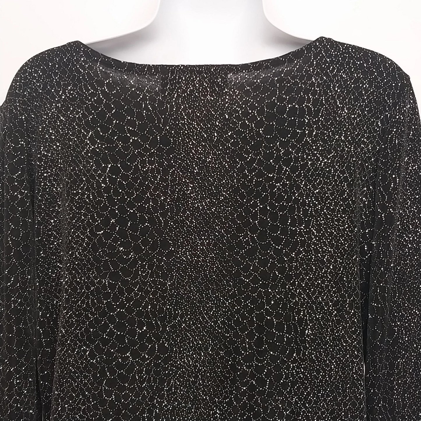 Claudia Richard Women's Black Silver Stud Glitter Top Large V-Neck Long Sleeve