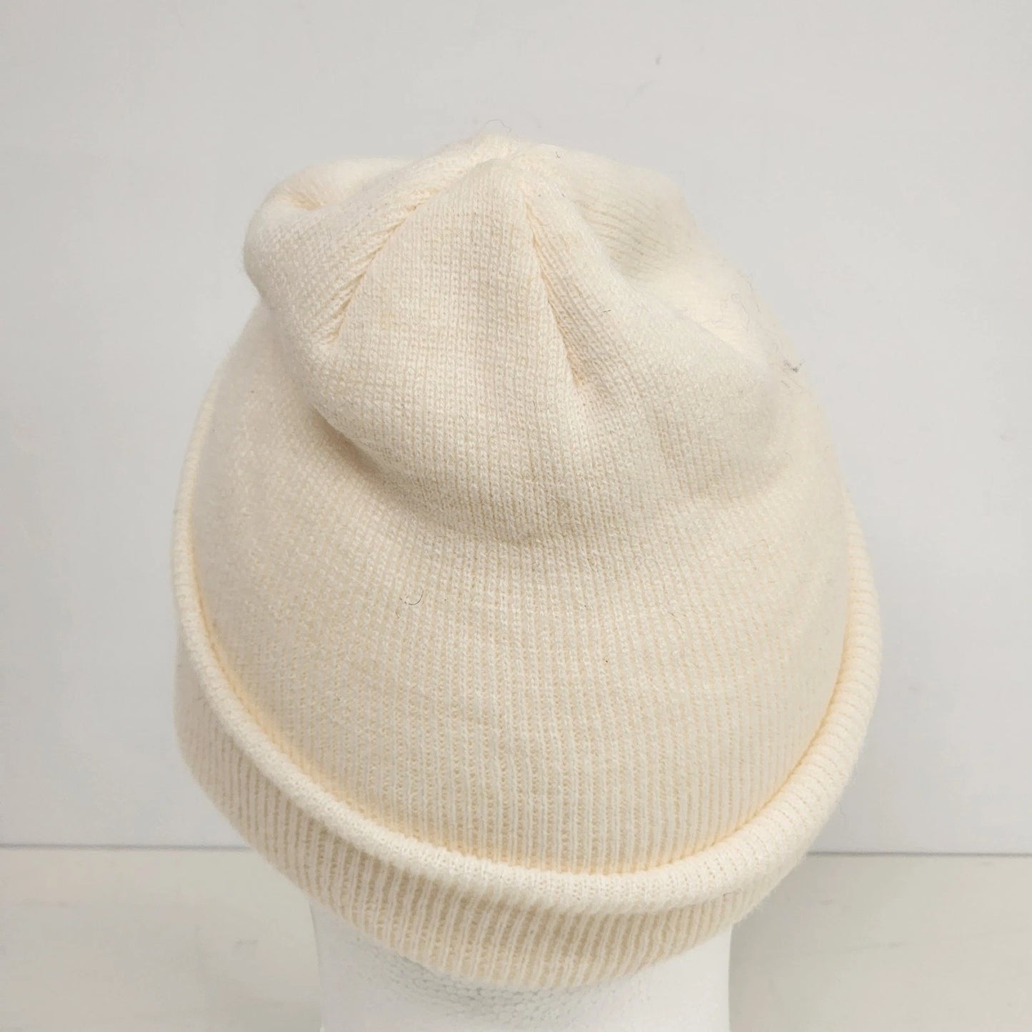 White Rib Knit Beanie Winter Hat Fold Up Watch Cap One Size Minimalist Packable