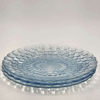 3 Aqua Blue Bubble Anchor Hocking Dinner Plate Depression Crystal Glass 9.5"
