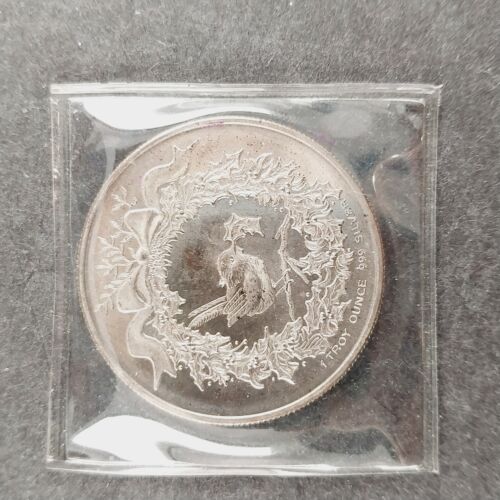 .999 Silver Coin 1 oz 1987 Merry Christmas Santa Claus Bird