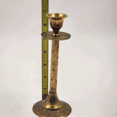 Set of 2 Solid Brass Candlestick Holders 7" & 8" Tall Vintage India Round Base