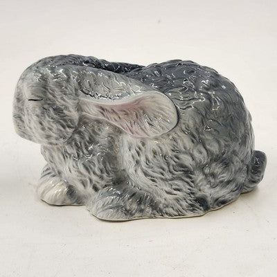 Gray Rabbit Figurine Bone China Bunny White Face Eyes Closed Taiwan 6.5" Long