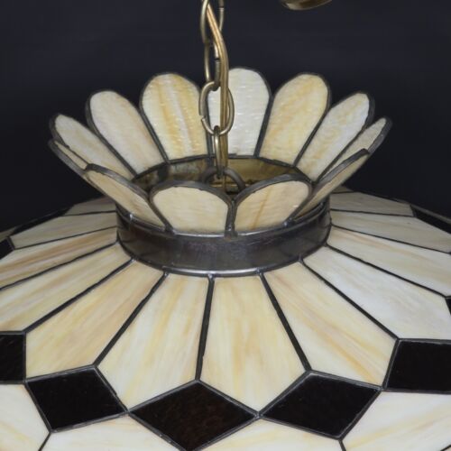 X-Large Stained Glass Hanging Light Tiffany Style Chandelier 3-Light Floral Vtg