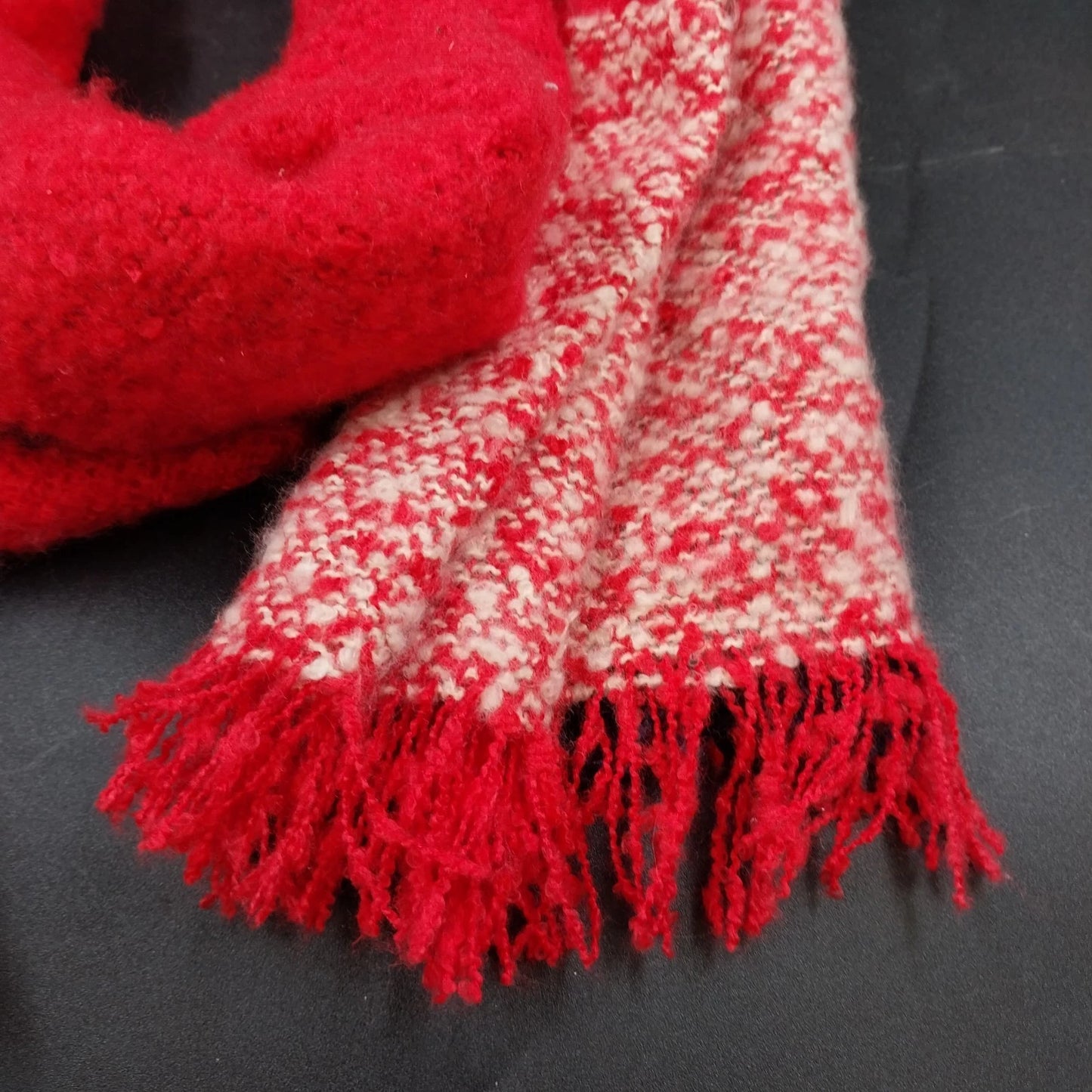 James Paul Cashmere Wool Scarf Red White Navy Striped Fringe Unisex Winter 72"