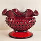 Fenton Old Virginia Glass Bowl Ruby Red Hobnail Footed Ruffled Edge Vintage 6"