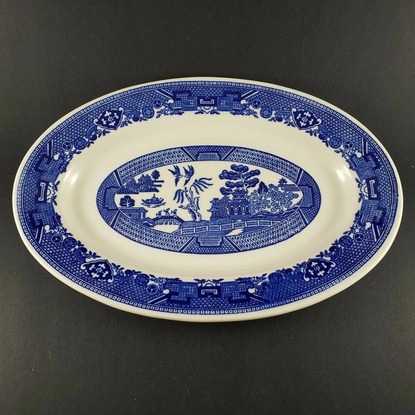 Buffalo Pottery Blue Willow Oval Serving Platter 13" Antique Restaurant Ware USA