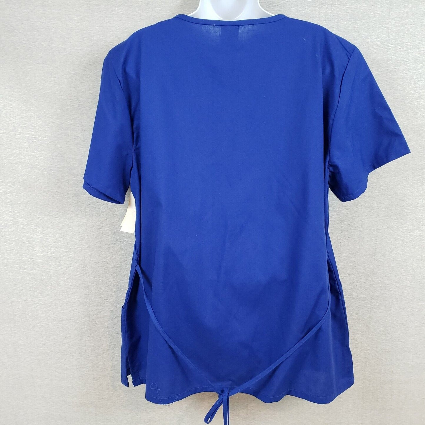 Scrubs Brand Medical Scrub Top Blue Solid Size 1XL 3 Front Pockets Tie Back