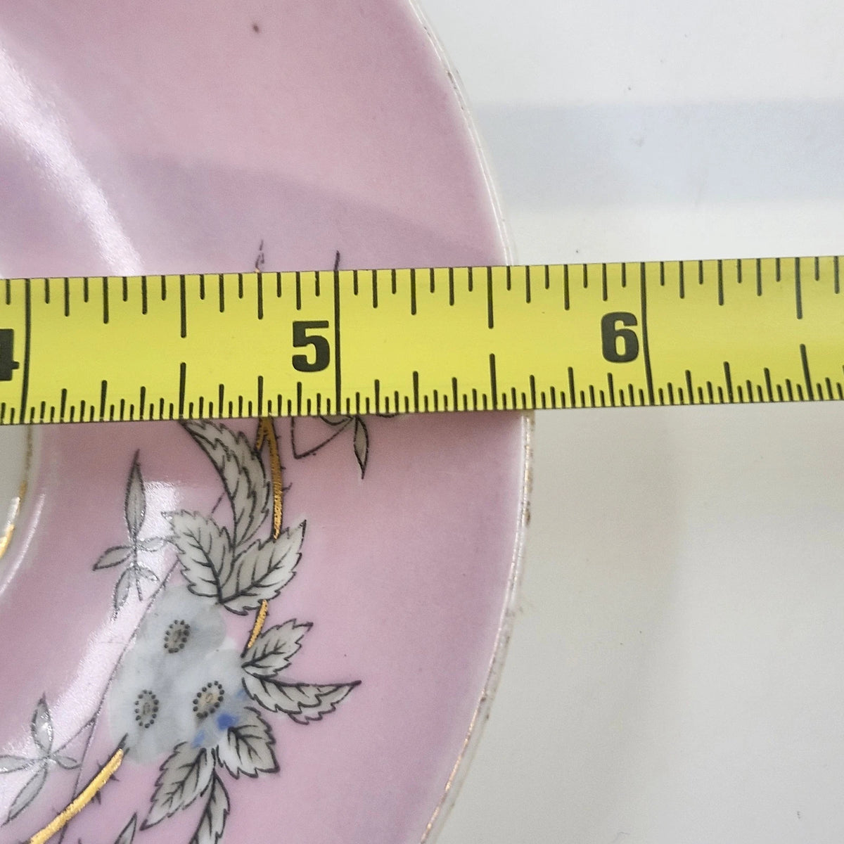 Pink Porcelain Teacup Saucer Blue Flowers Gold Trim 6" No. 7892 Vintage