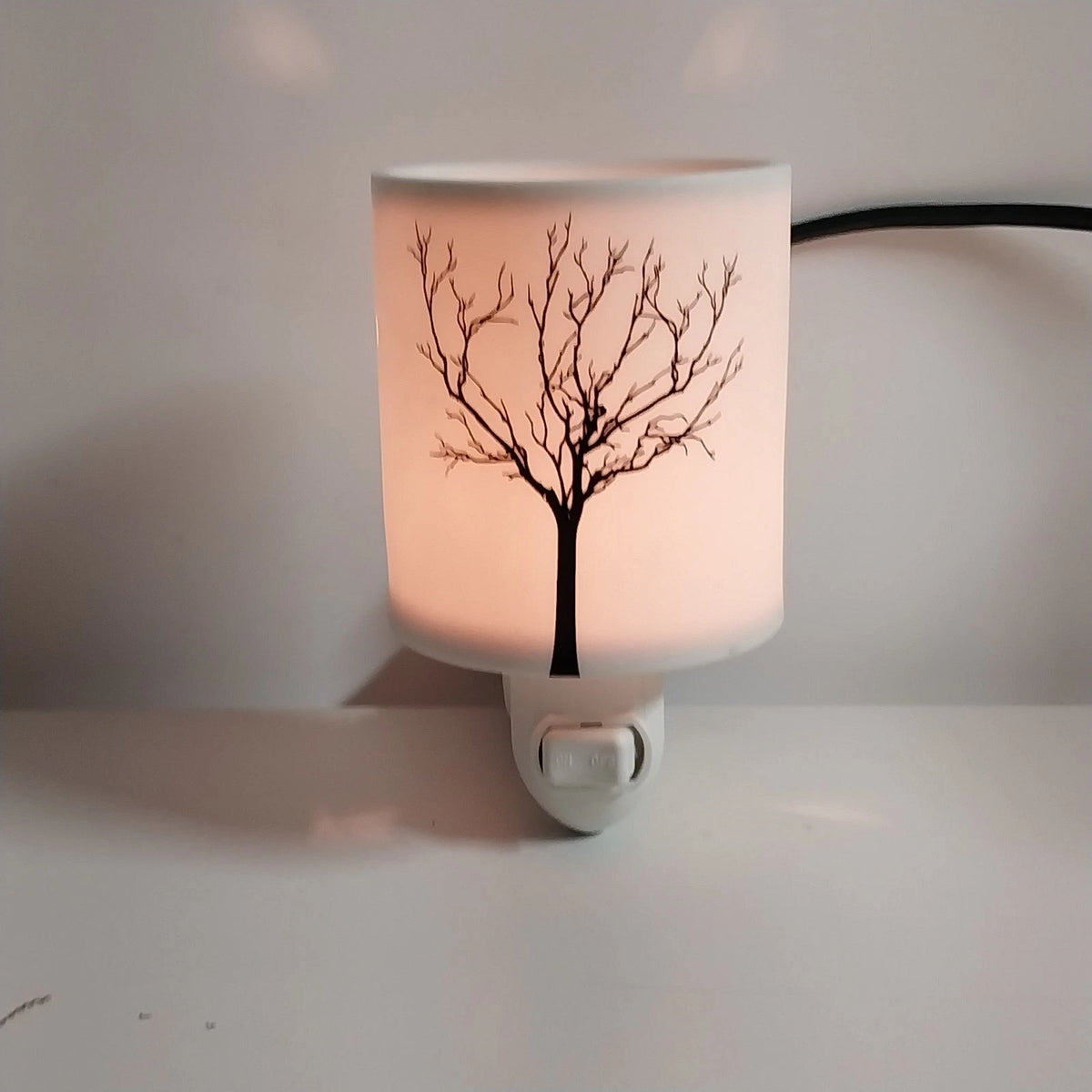 Scentsy Tilia Mini Warmer White Black Tree Silhouette Plug In Nightlight Tested