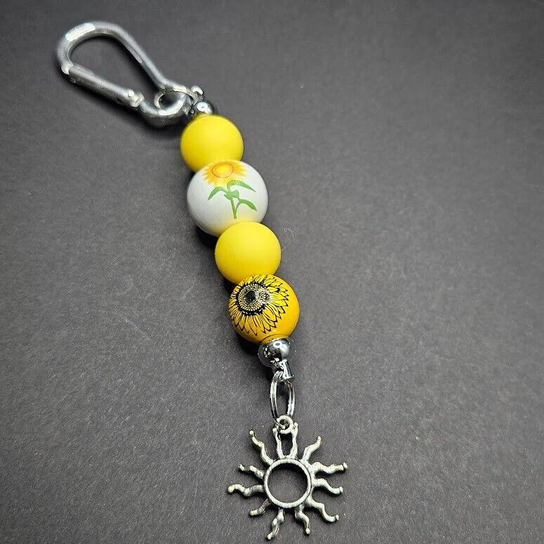 2 Key Ring Bag Charm Yellow Spring Flower Sun D Ring Handmade Gift Clip Gift