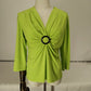 Julie Mitchell Lime Green Gathered V Neck Blouse Size L