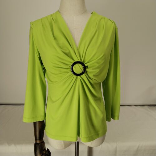 Julie Mitchell Lime Green Gathered V Neck Blouse Size L